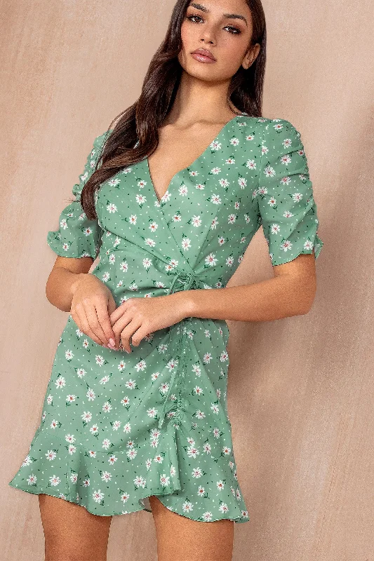 Mini dresses with pom - pom trims for a playful feel Christine Green Floral Frill Dress Mini dresses with pom - pom trims for a playful feel Christine Green Floral Frill Dress