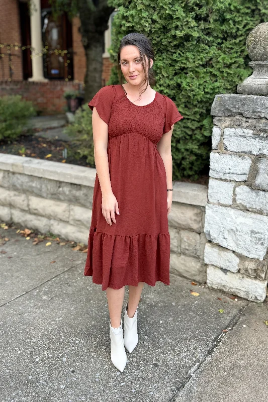 Midi dresses with satin - finish fabrics for a luxurious feel The Kendall Midi Dress in Autumn Spice (FINAL SALE) Midi dresses with satin - finish fabrics for a luxurious feel The Kendall Midi Dress in Autumn Spice (FINAL SALE)