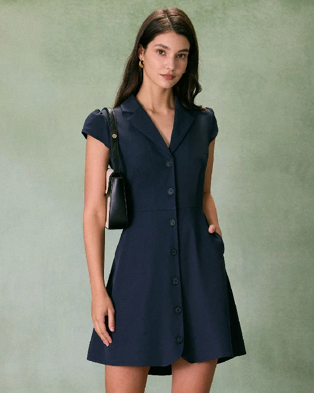 Velvet mini dresses for autumn weddings The Navy Lapel Cap Sleeve Button-up Mini Dress Velvet mini dresses for autumn weddings The Navy Lapel Cap Sleeve Button-up Mini Dress