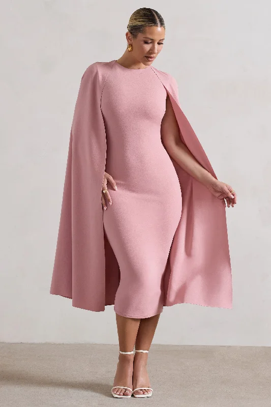 Midi dresses with polka dot prints for a playful summer outfit Rafaela | Blush Pink Bodycon Midi Dress With Cape Sleeves Midi dresses with polka dot prints for a playful summer outfit Rafaela | Blush Pink Bodycon Midi Dress With Cape Sleeves