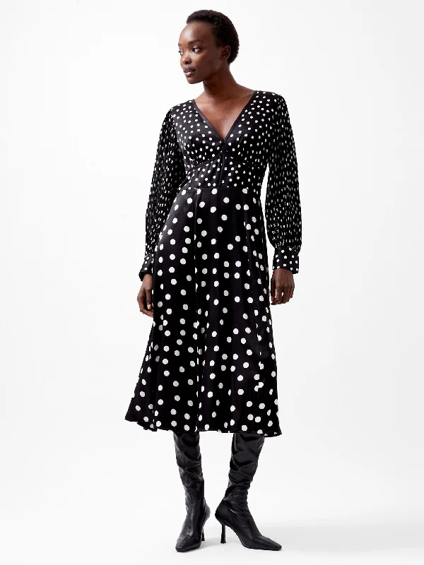 Midi dresses with pleated bodices for a classic and tailored look Polka Dot Candice Satin Dress Midi dresses with pleated bodices for a classic and tailored look Polka Dot Candice Satin Dress