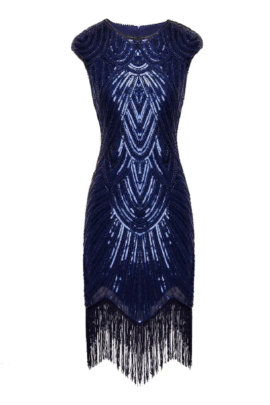 Midi dresses with keyhole backs for a flirty and unexpected detail Navy Sequin 1920s Fringe Flapper Dress Midi dresses with keyhole backs for a flirty and unexpected detail Navy Sequin 1920s Fringe Flapper Dress