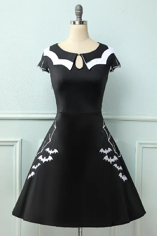 Midi dresses with belted waists to accentuate the figure Black 1950S Bat Cape Swing Dress Midi dresses with belted waists to accentuate the figure Black 1950S Bat Cape Swing Dress