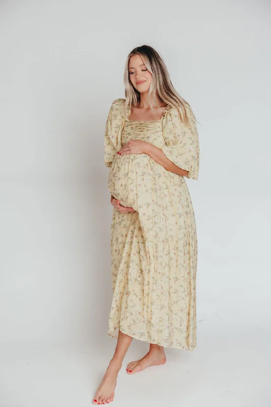 Midi dresses with wrap - around skirts for a customizable fit Melody Maxi Dress with Pleats and Bow Detail in Yellow Floral - Bump Friendly & Inclusive Sizing (S-3XL) Midi dresses with wrap - around skirts for a customizable fit Melody Maxi Dress with Pleats and Bow Detail in Yellow Floral - Bump Friendly & Inclusive Sizing (S-3XL)