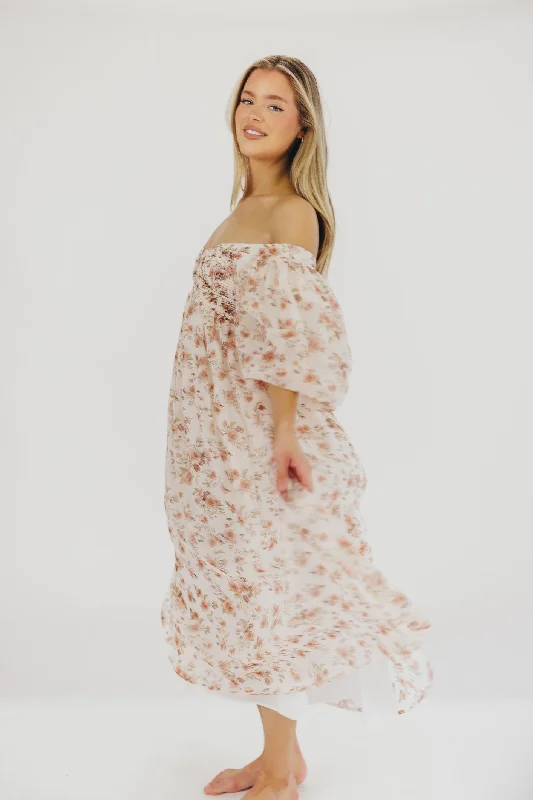 Midi dresses with ribbed textures for a unique and tactile appearance Harlow Maxi Dress in Ivory Floral - Bump Friendly & Inclusive Sizing (S-3XL) Midi dresses with ribbed textures for a unique and tactile appearance Harlow Maxi Dress in Ivory Floral - Bump Friendly & Inclusive Sizing (S-3XL)