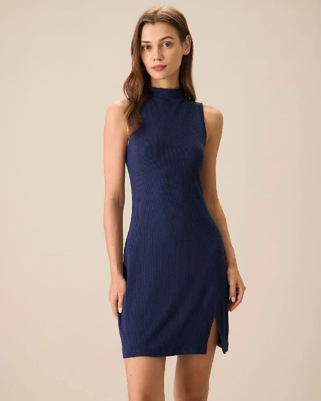 Mini dresses with ruched bodices for a feminine touch Women's Navy Mock Neck Sweater Mini Dress Mini dresses with ruched bodices for a feminine touch Women's Navy Mock Neck Sweater Mini Dress