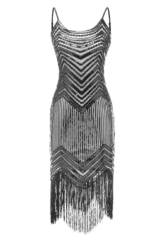 Midi dresses with abstract art prints for an artistic statement Bodycon Black Silver Sequins 1920s Dress
