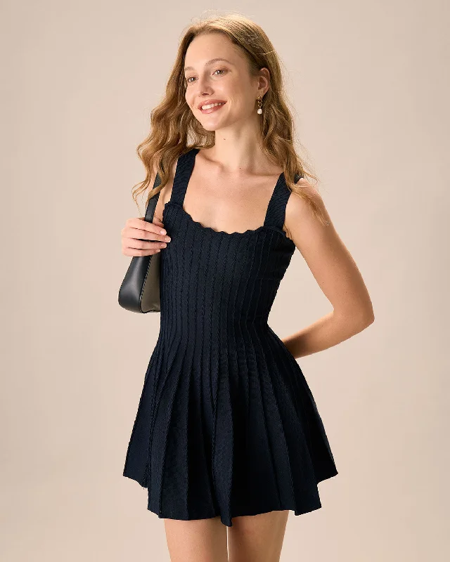 Printed mini dresses for a casual day out Women's Navy Knitted Sweater Dress