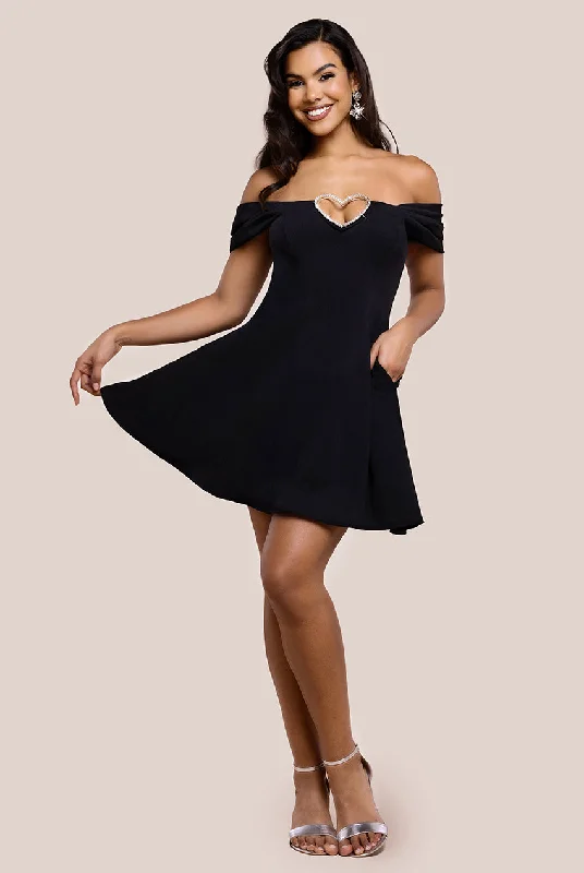 Mini dresses with pocket details for added functionality Diamante Heart Trim A-Line Mini Dress - Black by Goddiva Mini dresses with pocket details for added functionality Diamante Heart Trim A-Line Mini Dress - Black by Goddiva