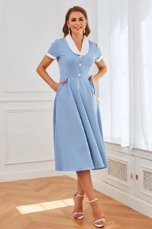 Midi dresses with cotton - blend materials for everyday comfort Blue 1950s Swing Dress with Pockets Midi dresses with cotton - blend materials for everyday comfort Blue 1950s Swing Dress with Pockets