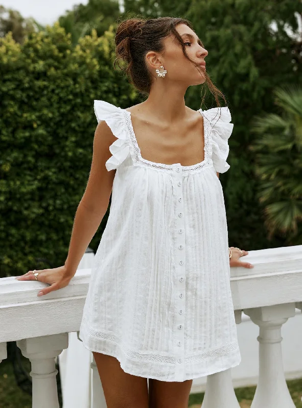 Satin mini dresses for a luxurious feel Summerland Broiderie Mini Dress White