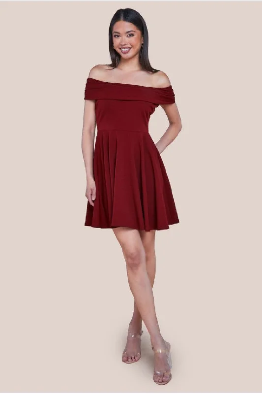 Mini dresses with tassel accents for a fun touch Goddiva Bardot Scuba Crepe Skater Mini Dress - Red Mini dresses with tassel accents for a fun touch Goddiva Bardot Scuba Crepe Skater Mini Dress - Red