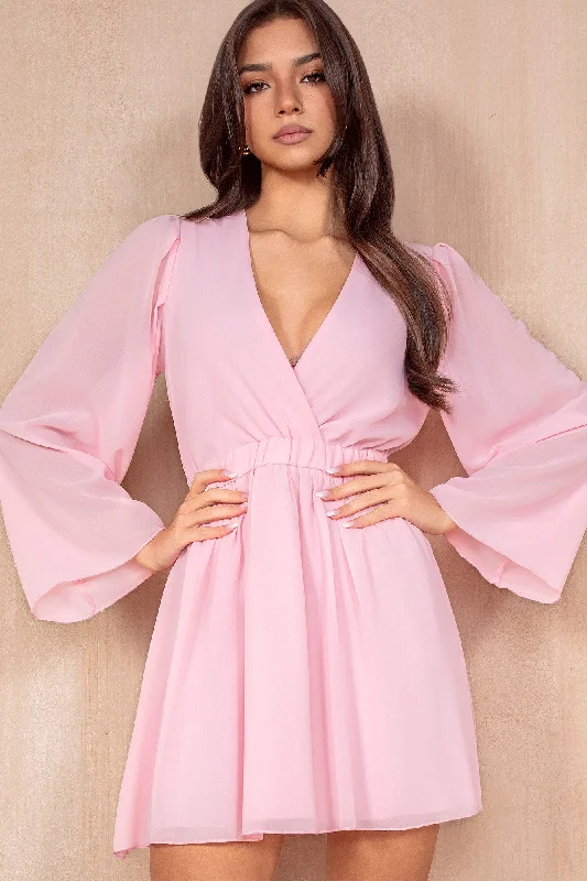Velvet mini dresses for autumn weddings Fia Baby Pink Chiffon Wrap Dress