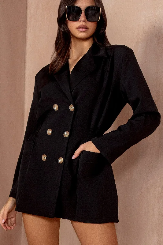 Leather mini dresses for a edgy style Charlie Black Pocket Blazer Dress