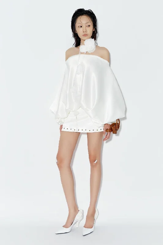 Mini dresses with high - low hems for a modern twist Marbles Blouson Off-Shoulder Silk Mini Dress Mini dresses with high - low hems for a modern twist Marbles Blouson Off-Shoulder Silk Mini Dress
