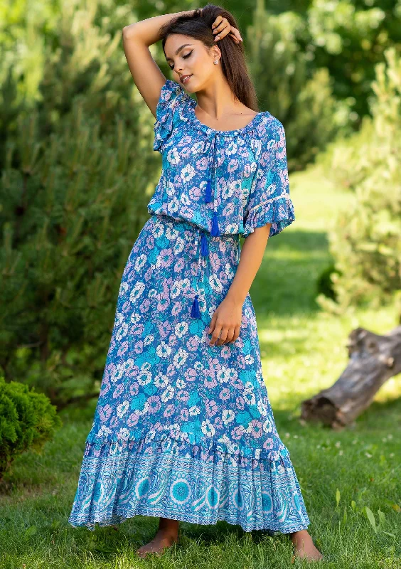 Sleeveless midi dresses with lace details for summer weddings Dream Rose Blue Dress