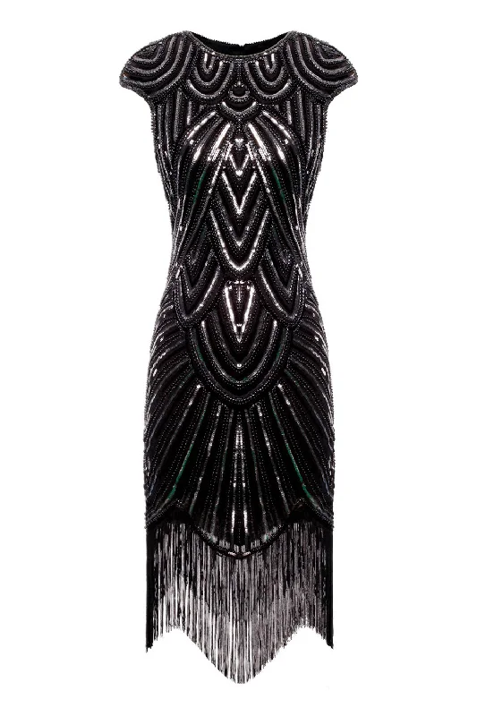 Midi dresses with empire waists for a flattering maternity option Black Gatsby Glitter Fringe 1920s Dress Midi dresses with empire waists for a flattering maternity option Black Gatsby Glitter Fringe 1920s Dress