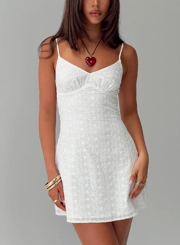 Animal print mini dresses for a bold statement Jaye Mini Dress White Broderie