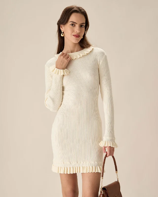 Polyester mini dresses for easy care White Bodycon Sweater Mini Dress