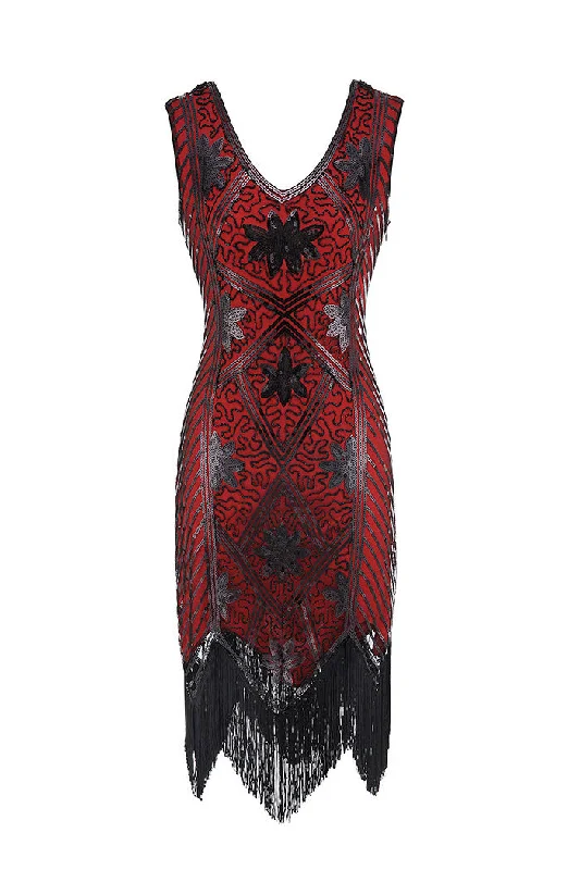 Midi dresses with geometric cutouts for a contemporary and edgy look Sequins Beaded V-neck 1920s Dress Midi dresses with geometric cutouts for a contemporary and edgy look Sequins Beaded V-neck 1920s Dress