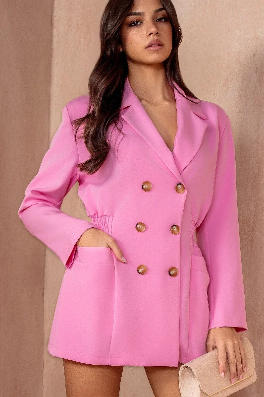 Linen mini dresses for a breathable summer option Charlie Pink Pocket Blazer Dress