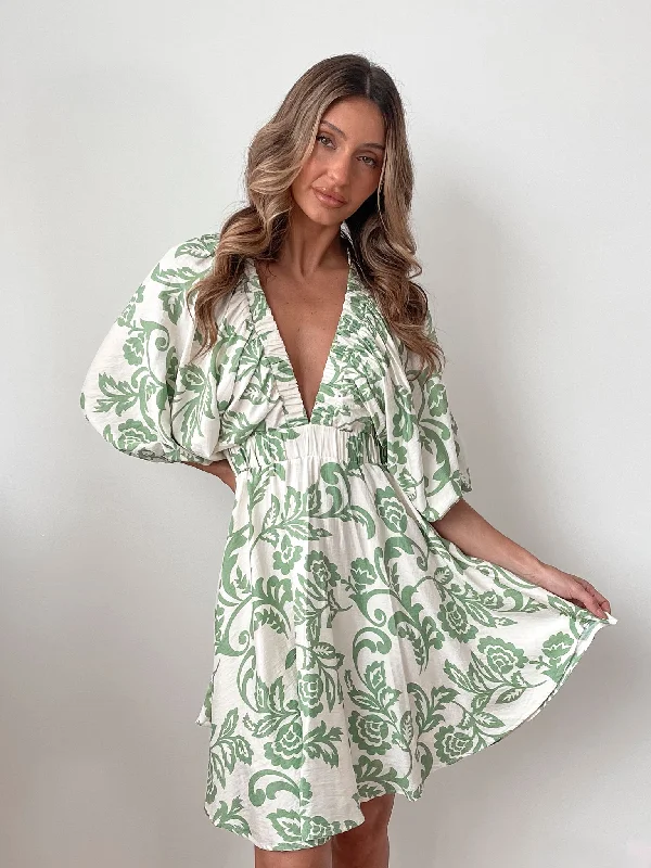 Printed mini dresses for a casual day out Delwyn Dress - Green Print