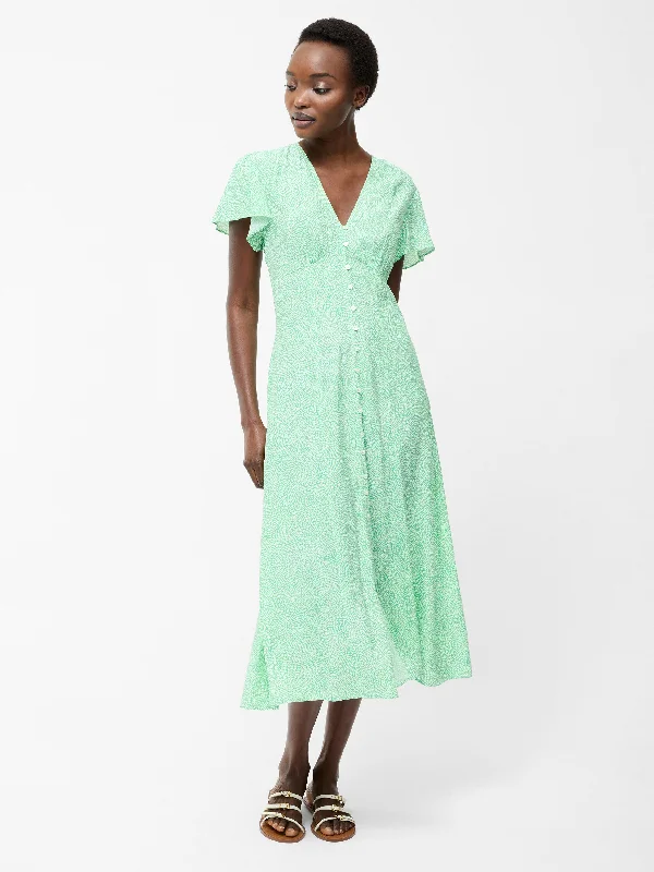 Midi dresses with cold - shoulder cutouts for a trendy style Bernice Eco V Neck Printed Tea Dress Midi dresses with cold - shoulder cutouts for a trendy style Bernice Eco V Neck Printed Tea Dress
