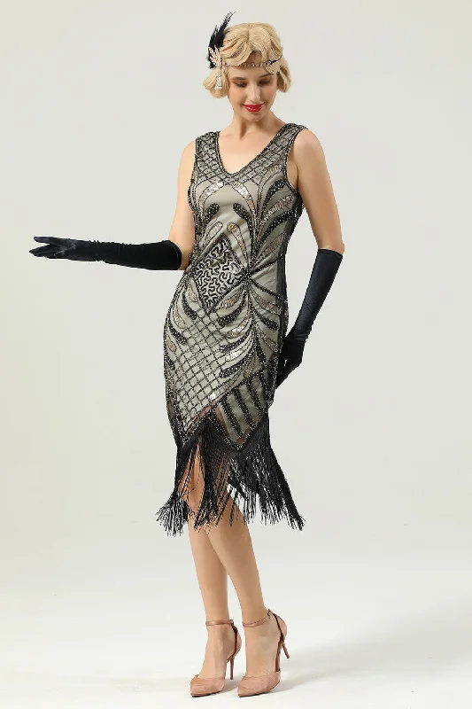 A - line midi dresses with floral prints for spring brunches Women Gold 1920s Fringe Sequin Dress A - line midi dresses with floral prints for spring brunches Women Gold 1920s Fringe Sequin Dress