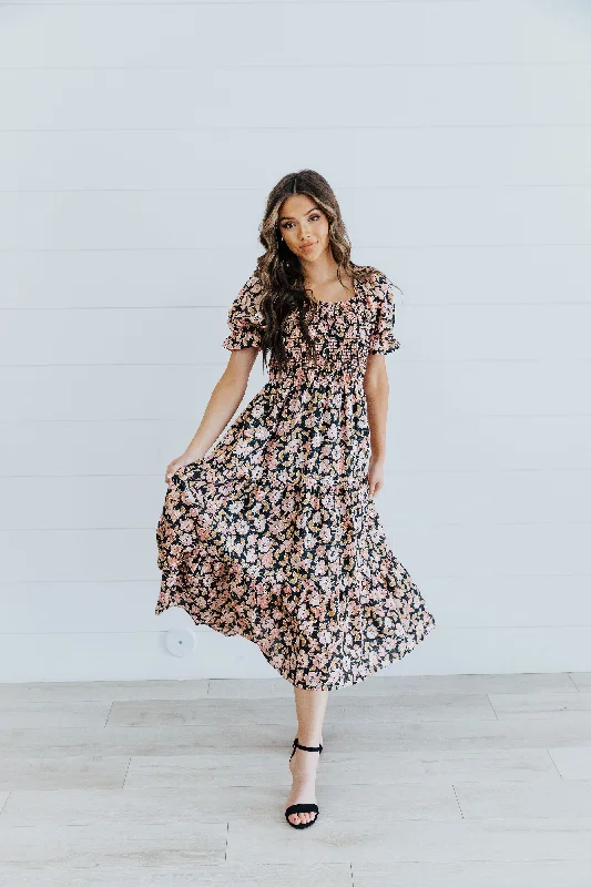 Midi dresses with cold - shoulder cutouts for a trendy style The Maxine Midi Dress in Persimmon (FINAL SALE) Midi dresses with cold - shoulder cutouts for a trendy style The Maxine Midi Dress in Persimmon (FINAL SALE)