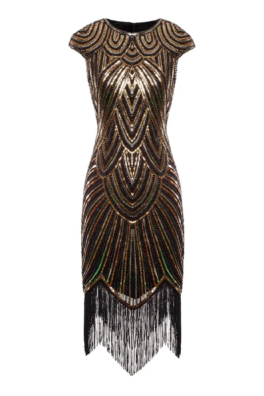 Plaid midi dresses for a fall - themed family gathering Gold Gatsby Glitter Fringe 1920s Dress