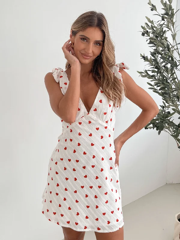 Mini dresses with V - necklines for a flattering shape Carolyn Dress - White Print