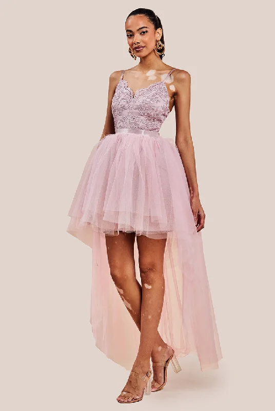 Metallic mini dresses for a glamorous event Goddiva High Low Tulle Mini With Lace Bodice - Blush Metallic mini dresses for a glamorous event Goddiva High Low Tulle Mini With Lace Bodice - Blush