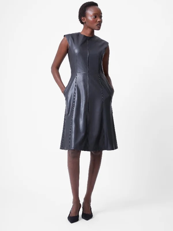 Midi dresses with one - shoulder designs for a modern and asymmetric style Faux Leather Sleeveless Dress Midi dresses with one - shoulder designs for a modern and asymmetric style Faux Leather Sleeveless Dress