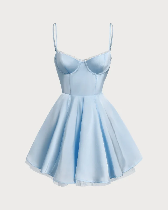 Mini dresses with gathered skirts for a voluminous effect Blue Sweetheart Neck Slip Pleated Mini Dresses Mini dresses with gathered skirts for a voluminous effect Blue Sweetheart Neck Slip Pleated Mini Dresses