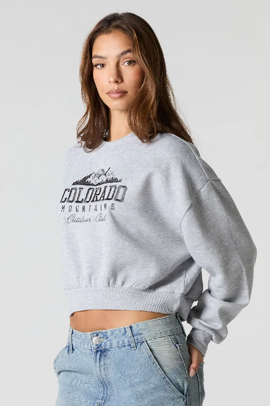 Colorado Mountains Embroidered Cropped Fleece Sweatshirt