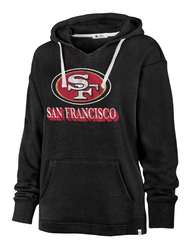 Women's sweatshirt with a mesh panel insert for breathability during workoutsSF 49ers Kennedy Hood, Flint Black Women's sweatshirt with a mesh panel insert for breathability during workoutsSF 49ers Kennedy Hood, Flint Black