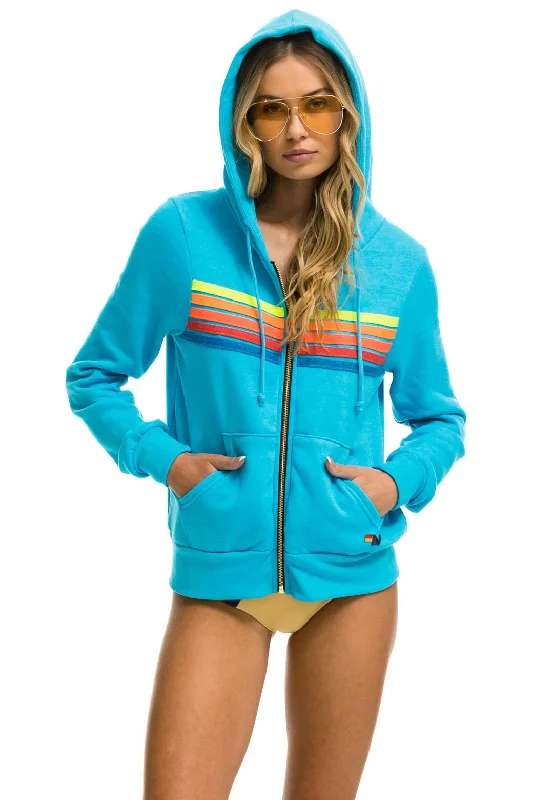Women's oversized cropped hoodie with drawstrings for a trendy look5 STRIPE HOODIE - NEON BLUE // NEON RAINBOW Women's oversized cropped hoodie with drawstrings for a trendy look5 STRIPE HOODIE - NEON BLUE // NEON RAINBOW