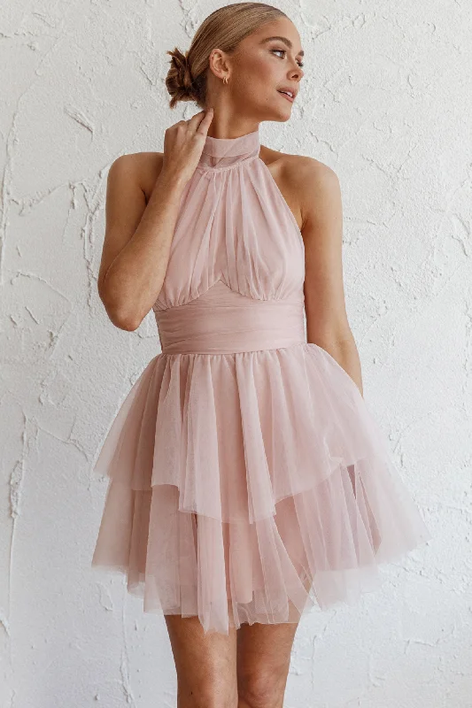 Empire Waist Women Dress to Accentuate the Bust and Conceal the WaistAndria Halterneck Tulle Mini Dress Blush Empire Waist Women Dress to Accentuate the Bust and Conceal the WaistAndria Halterneck Tulle Mini Dress Blush
