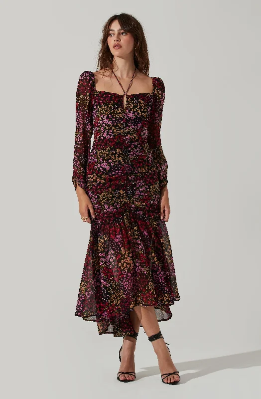 Pleated Women Dress with a Timeless and Elegant TextureAthena Floral Ruched Long Sleeve Midi Dress Pleated Women Dress with a Timeless and Elegant TextureAthena Floral Ruched Long Sleeve Midi Dress