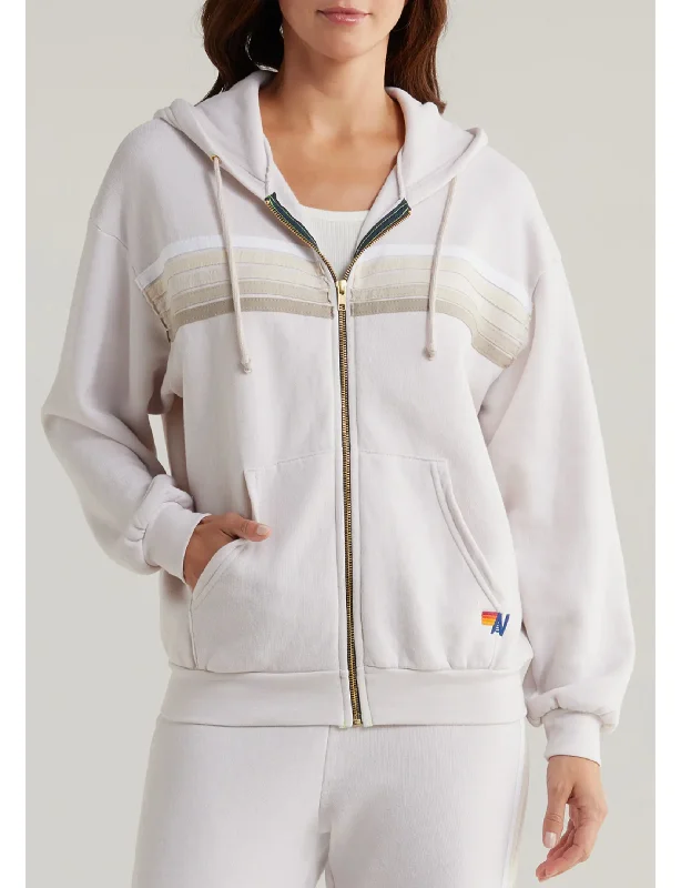 Women's hoodie with a detachable hood for customizable styling5 Stripe Relaxed Zip Hoodie, Dove Grey/White Women's hoodie with a detachable hood for customizable styling5 Stripe Relaxed Zip Hoodie, Dove Grey/White