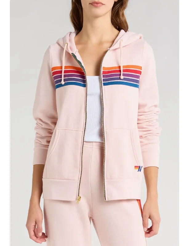 Women's tie - dye hoodie in bright colors for a retro and eye - catching style5 Stripe Zip Hoodie, Light Pink/Purple Orange