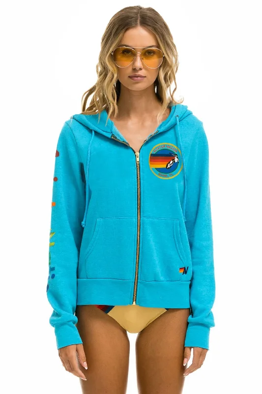 Women's sweatshirt with a mesh panel insert for breathability during workoutsAVIATOR NATION MIAMI HOODIE - NEON BLUE Women's sweatshirt with a mesh panel insert for breathability during workoutsAVIATOR NATION MIAMI HOODIE - NEON BLUE