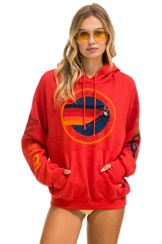 Women's sherpa - lined hoodie for extreme cold weather outdoor activitiesAVIATOR NATION VAIL RELAXED PULLOVER HOODIE - RED Women's sherpa - lined hoodie for extreme cold weather outdoor activitiesAVIATOR NATION VAIL RELAXED PULLOVER HOODIE - RED