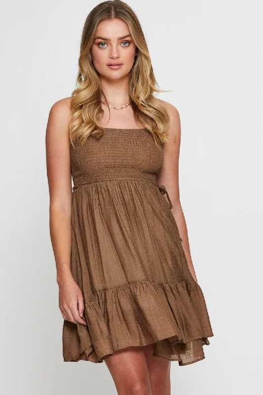 Brown A Line Dress Mini