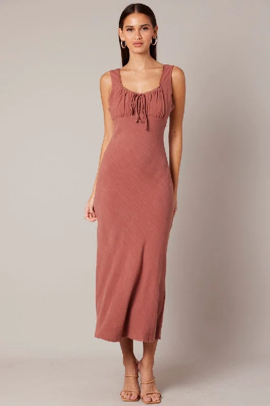 Brown Maxi Dress Sleeveless