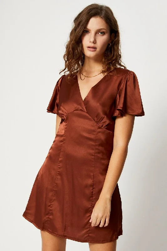 Brown Mini Dress Short Sleeve