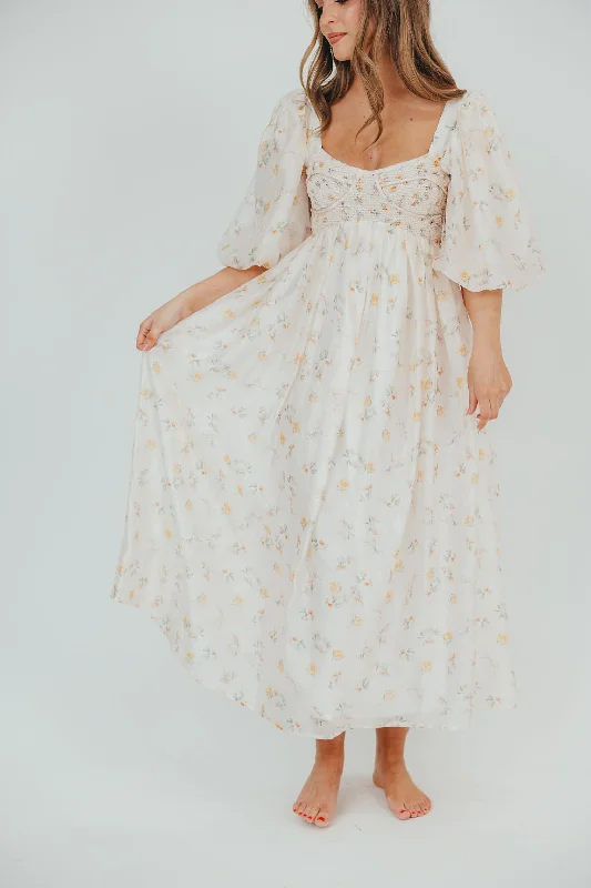 Off - the - Shoulder Women Dress for a Romantic and Feminine LookHarlow Maxi Dress in Tiny Yellow Floral - Bump Friendly & Inclusive Sizing (S-3XL) Off - the - Shoulder Women Dress for a Romantic and Feminine LookHarlow Maxi Dress in Tiny Yellow Floral - Bump Friendly & Inclusive Sizing (S-3XL)