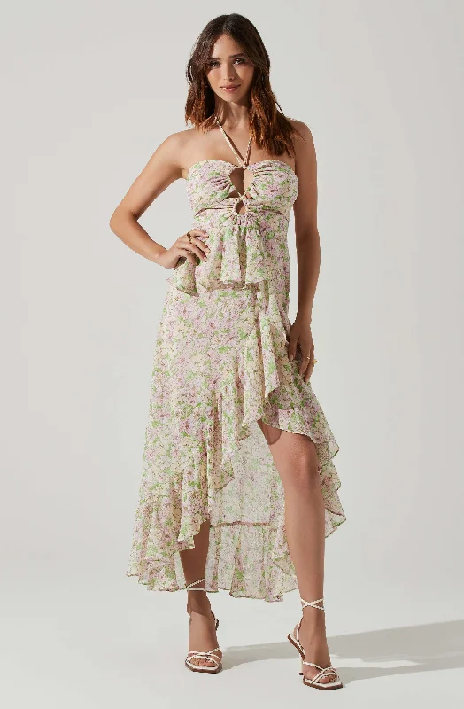 Printed Abstract Women Dress for a Modern and Artistic AppealVivee Floral Asymmetrical Halter Maxi Dress Printed Abstract Women Dress for a Modern and Artistic AppealVivee Floral Asymmetrical Halter Maxi Dress