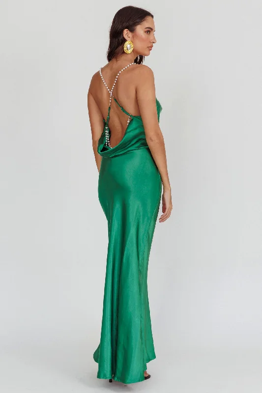 Maxi Women Dress with Floral Print for a Bohemian VibeDanijela Cowl Neck Pearl Satin Maxi Dress Emerald Maxi Women Dress with Floral Print for a Bohemian VibeDanijela Cowl Neck Pearl Satin Maxi Dress Emerald