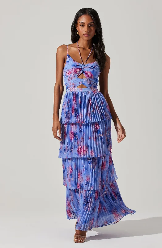 Halter Neck Women Dress to Show Off the Shoulders and NecklineDaytona Pleated Floral Maxi Dress Halter Neck Women Dress to Show Off the Shoulders and NecklineDaytona Pleated Floral Maxi Dress